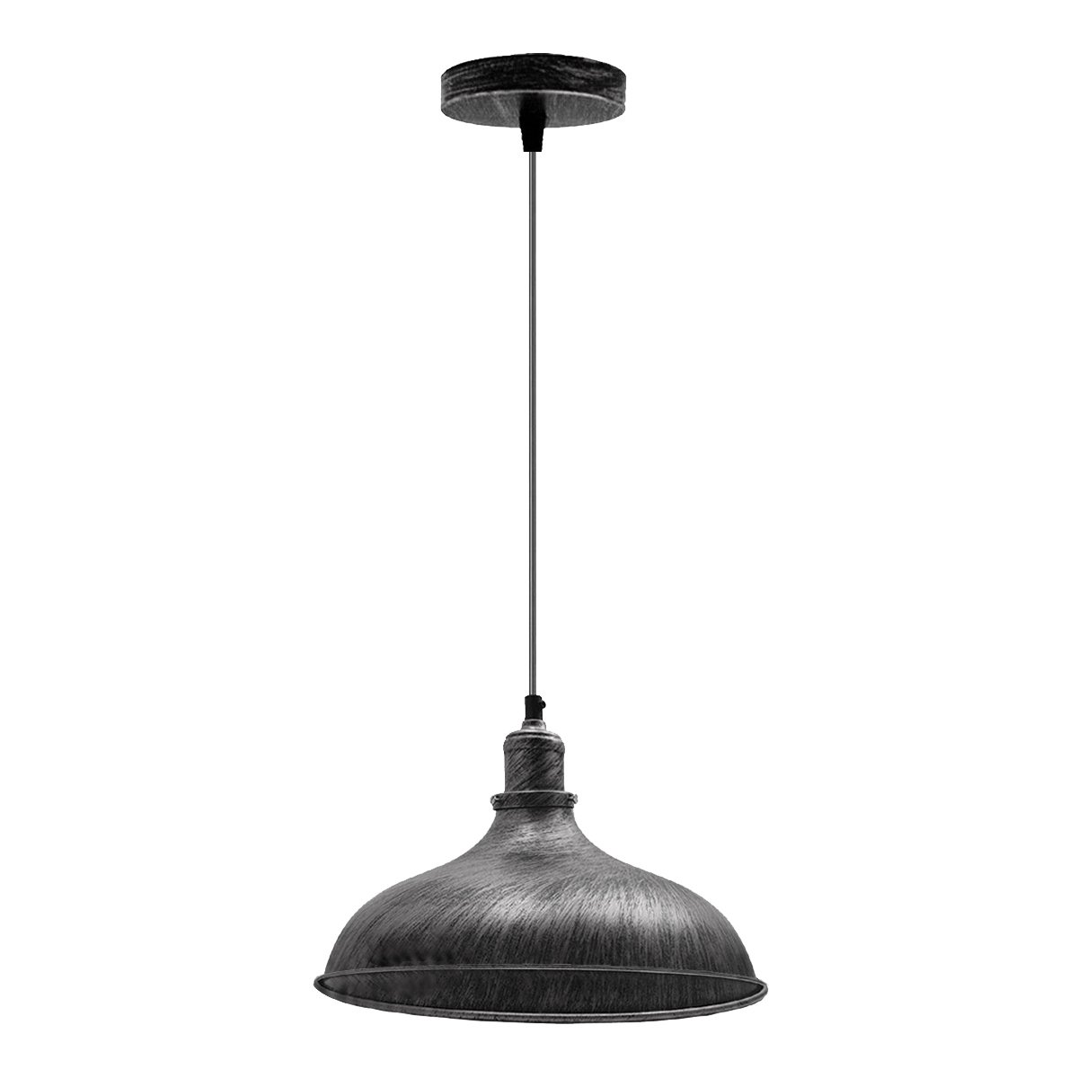 Brushed Silver Industrial Retro Ceiling Pendant Light with a dome shade, adjustable wire, and vintage design, perfect for indoor spaces.