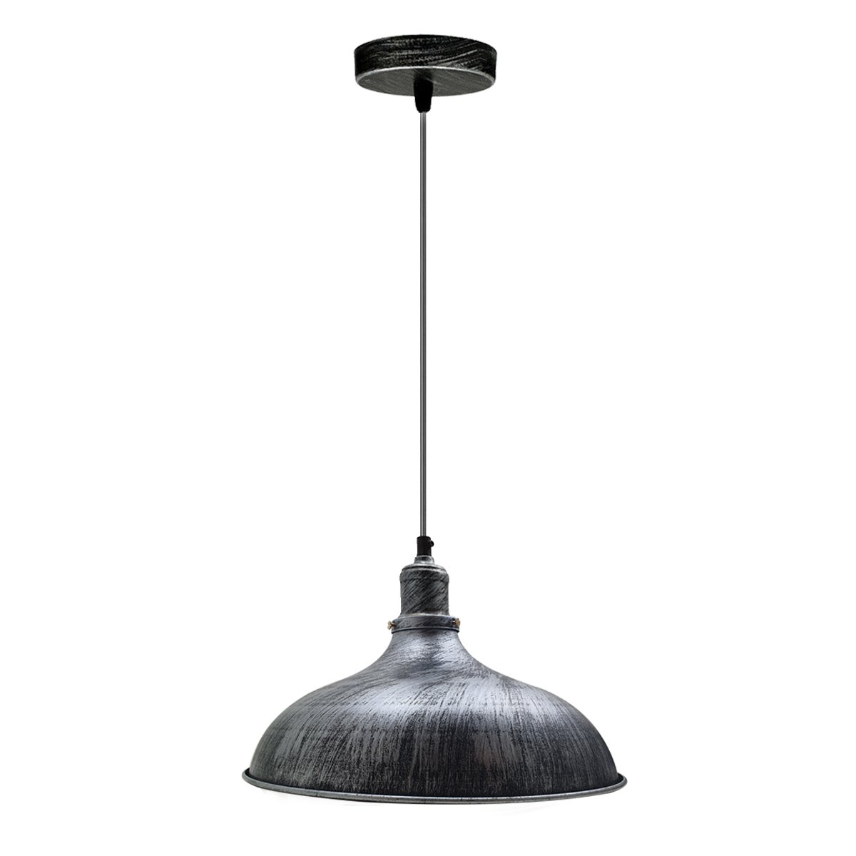 Brushed Silver Industrial Retro Ceiling Pendant Light with a dome shade, adjustable wire, and vintage design, perfect for indoor spaces.