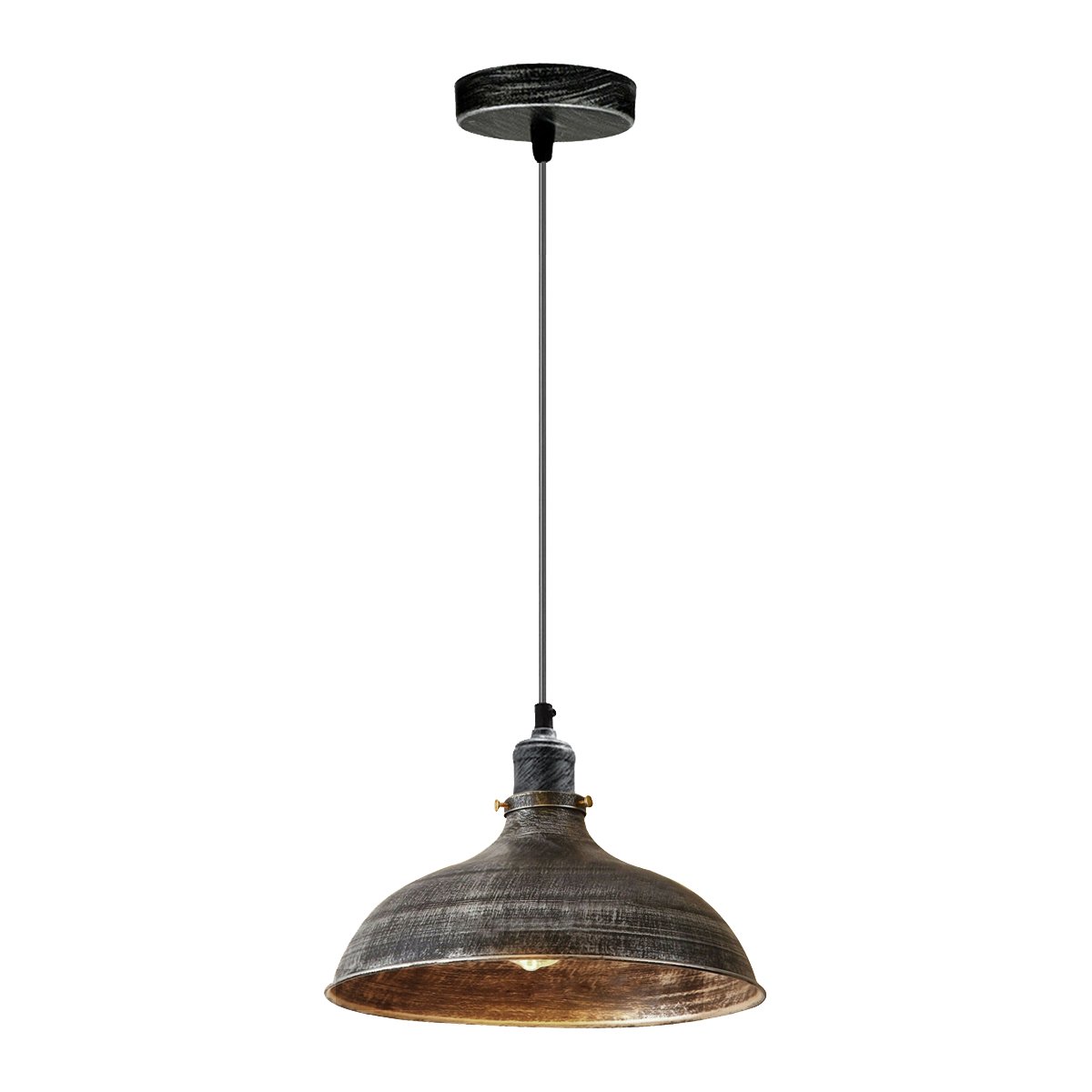 Brushed Silver Industrial Retro Ceiling Pendant Light with a dome shade, adjustable wire, and vintage design, perfect for indoor spaces.