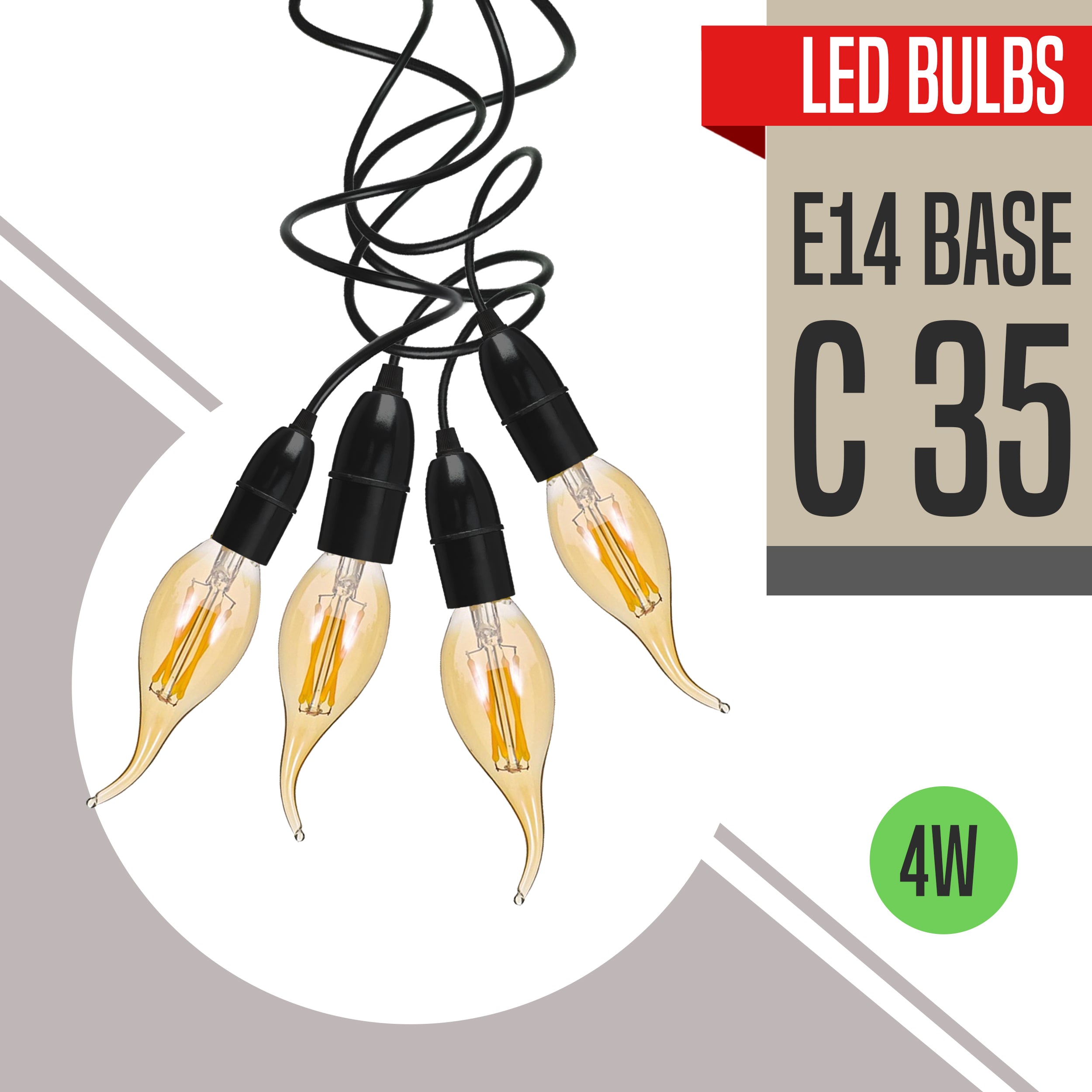 C35 E14 4W Vintage LED Bulb 5 Pack showcasing elegant design and warm white light, perfect for decorative lighting.