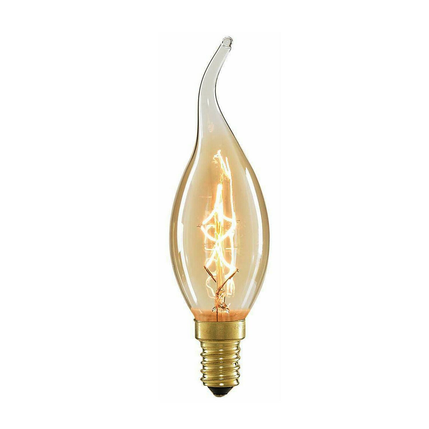 C35 E14 60W Edison Antique Filament Spiral Lamp Light Bulb with warm amber glow and brass cap, ideal for vintage decor.