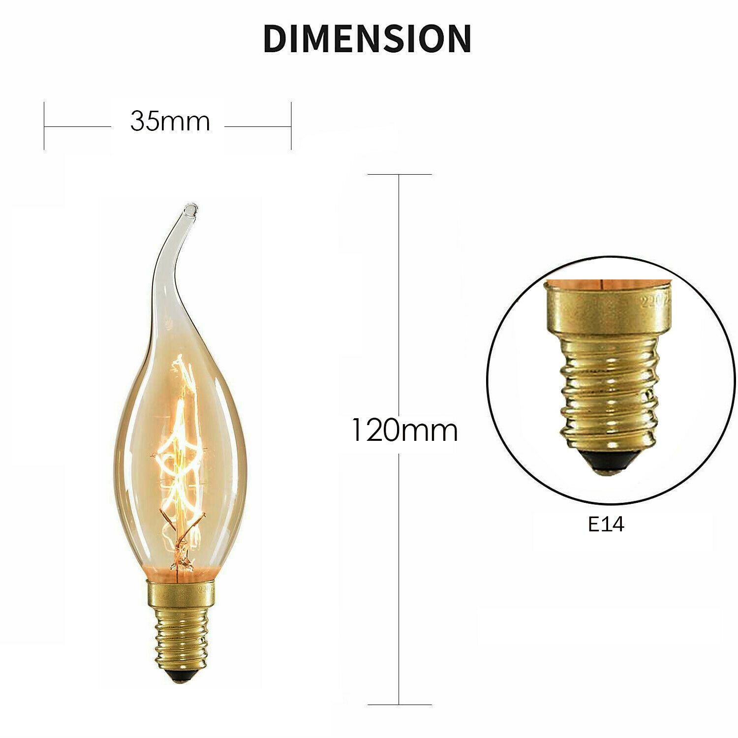 C35 E14 60W Edison Antique Filament Spiral Lamp Light Bulb with warm amber glow and brass cap, ideal for vintage decor.