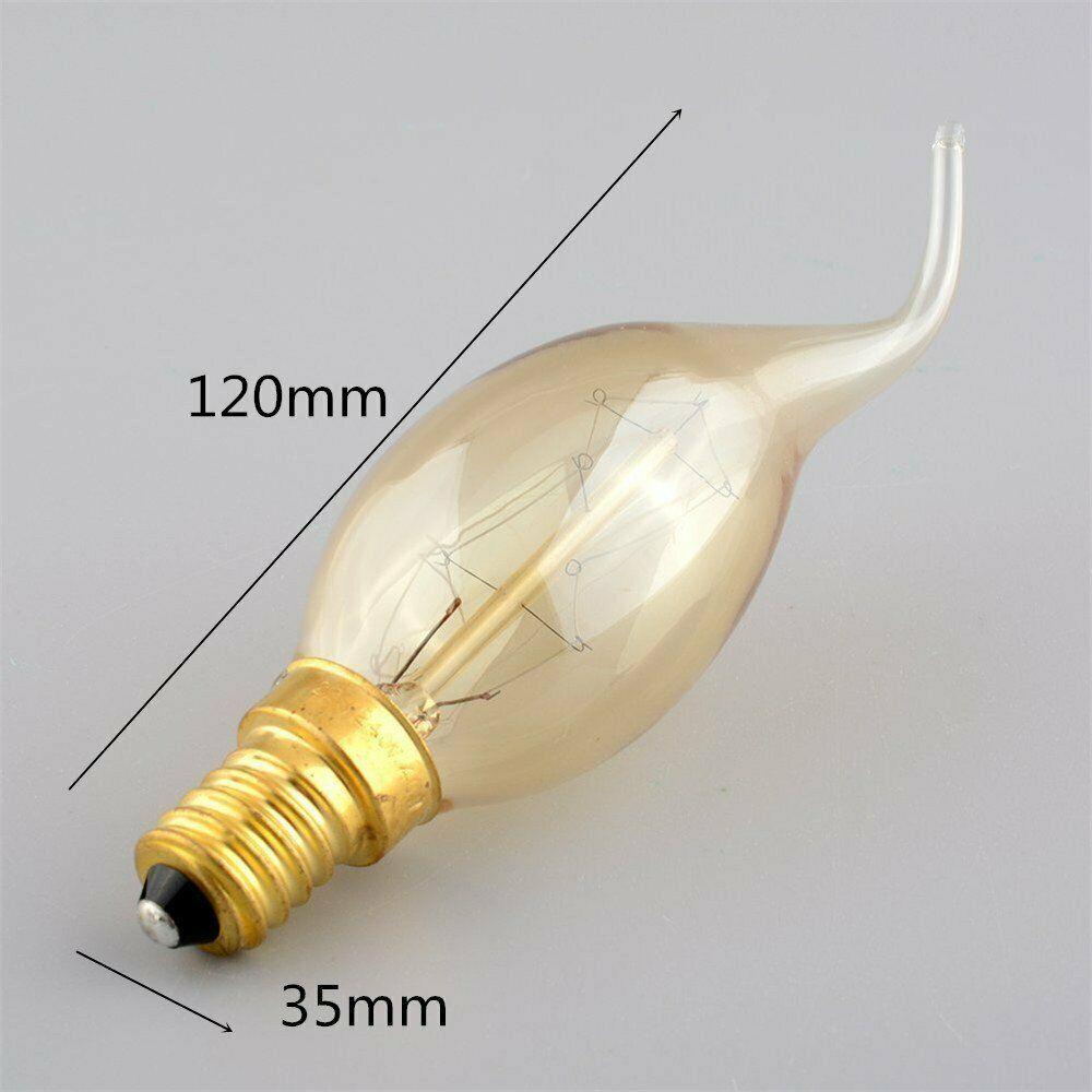 C35 E14 60W Edison Antique Filament Spiral Lamp Light Bulb with warm amber glow and brass cap, ideal for vintage decor.