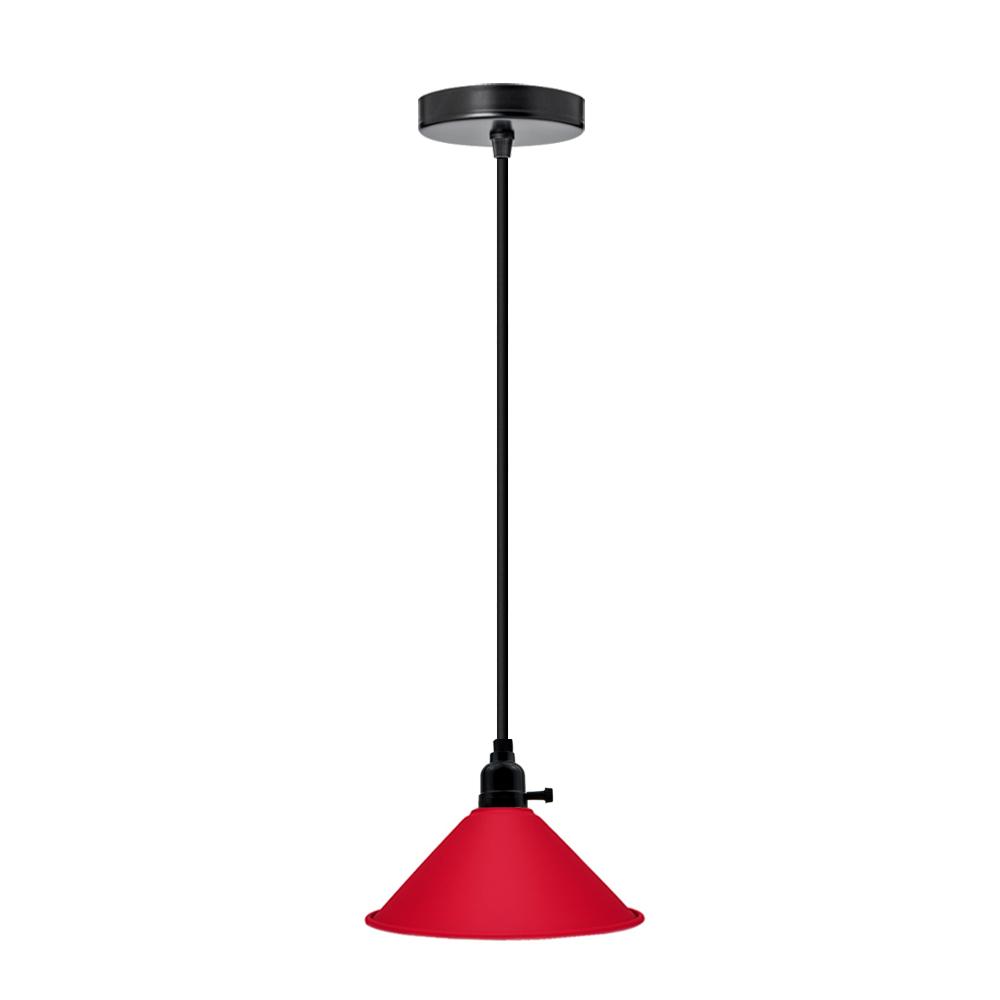 Modern red ceiling chandelier lampshade with black fabric wire, showcasing vintage charm and industrial design.