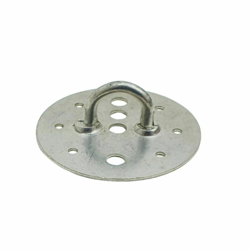 Heavy-duty metal ceiling hook plate for chandelier and light fixture installation, featuring a silver finish and robust design.