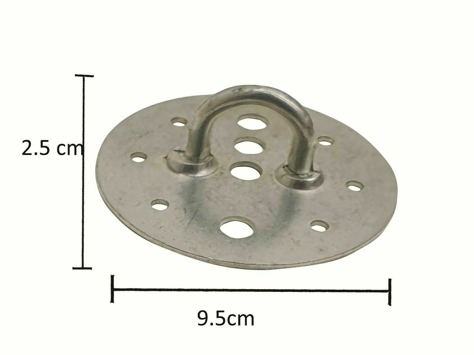 Heavy-duty metal ceiling hook plate for chandelier and light fixture installation, featuring a silver finish and robust design.