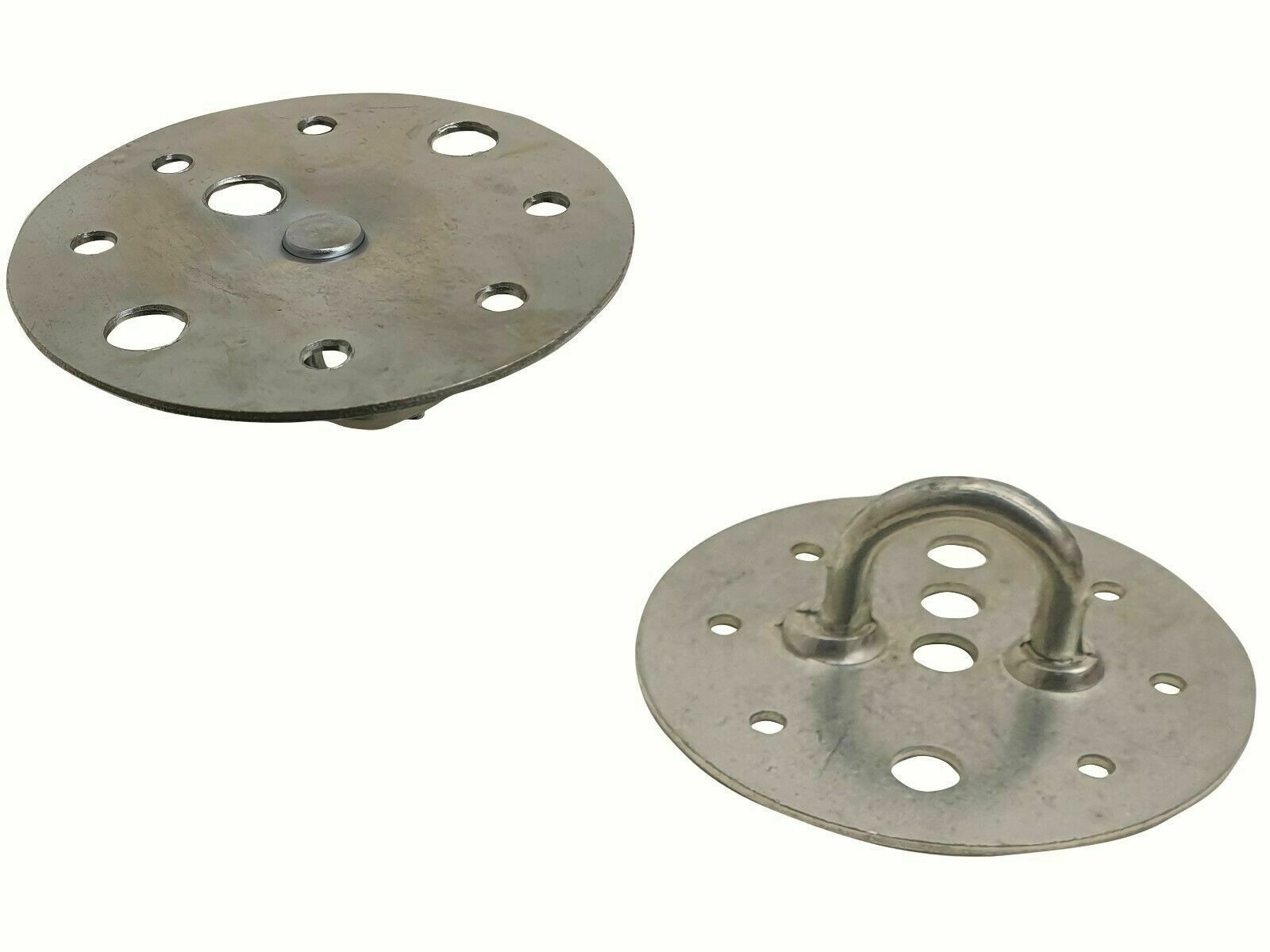 Heavy-duty metal ceiling hook plate for chandelier and light fixture installation, featuring a silver finish and robust design.