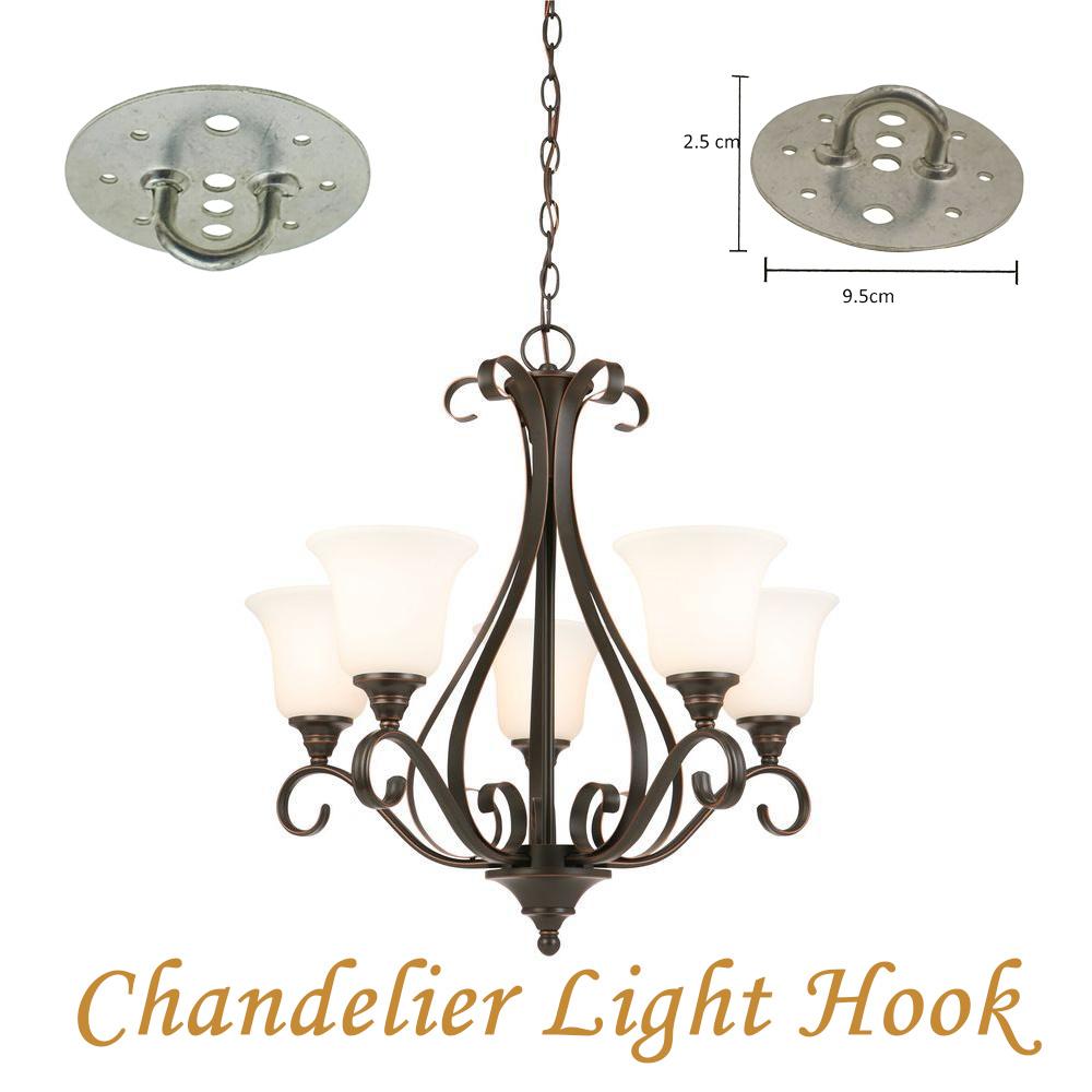 Heavy-duty metal ceiling hook plate for chandelier and light fixture installation, featuring a silver finish and robust design.