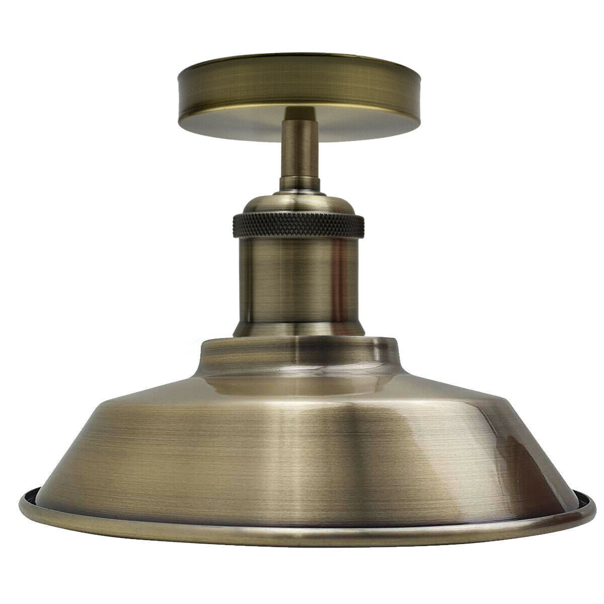 Retro flush mount ceiling lamp shade fitting in green brass, showcasing its stylish design and metal construction.