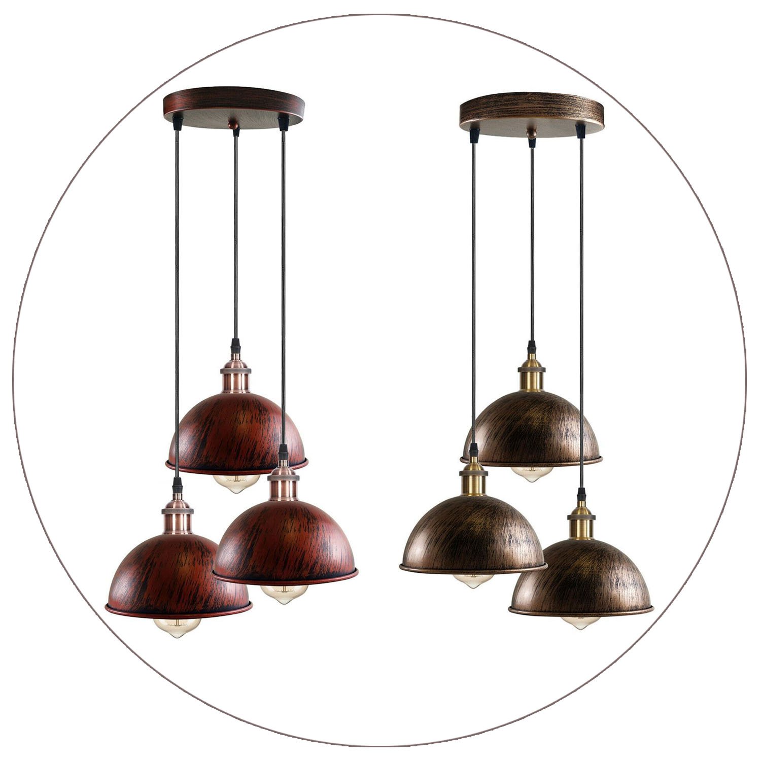 Cluster 3-Light Antique Brass Dome Pendant Light featuring three elegant shades and a stylish ceiling plate, perfect for home decor.