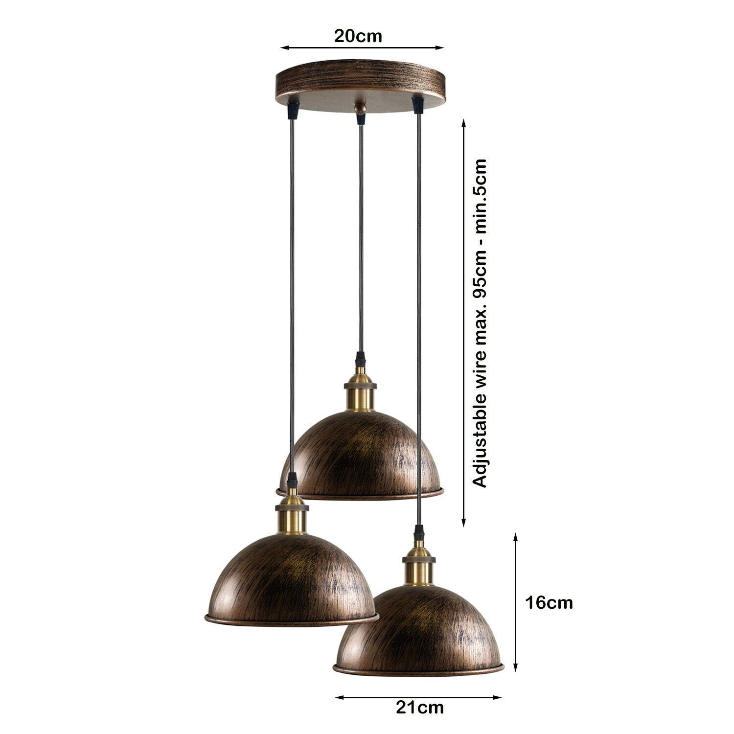 Cluster 3-Light Antique Brass Dome Pendant Light featuring three elegant shades and a stylish ceiling plate, perfect for home decor.