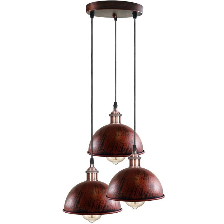 Cluster 3-Light Antique Brass Dome Pendant Light featuring three elegant shades and a stylish ceiling plate, perfect for home decor.