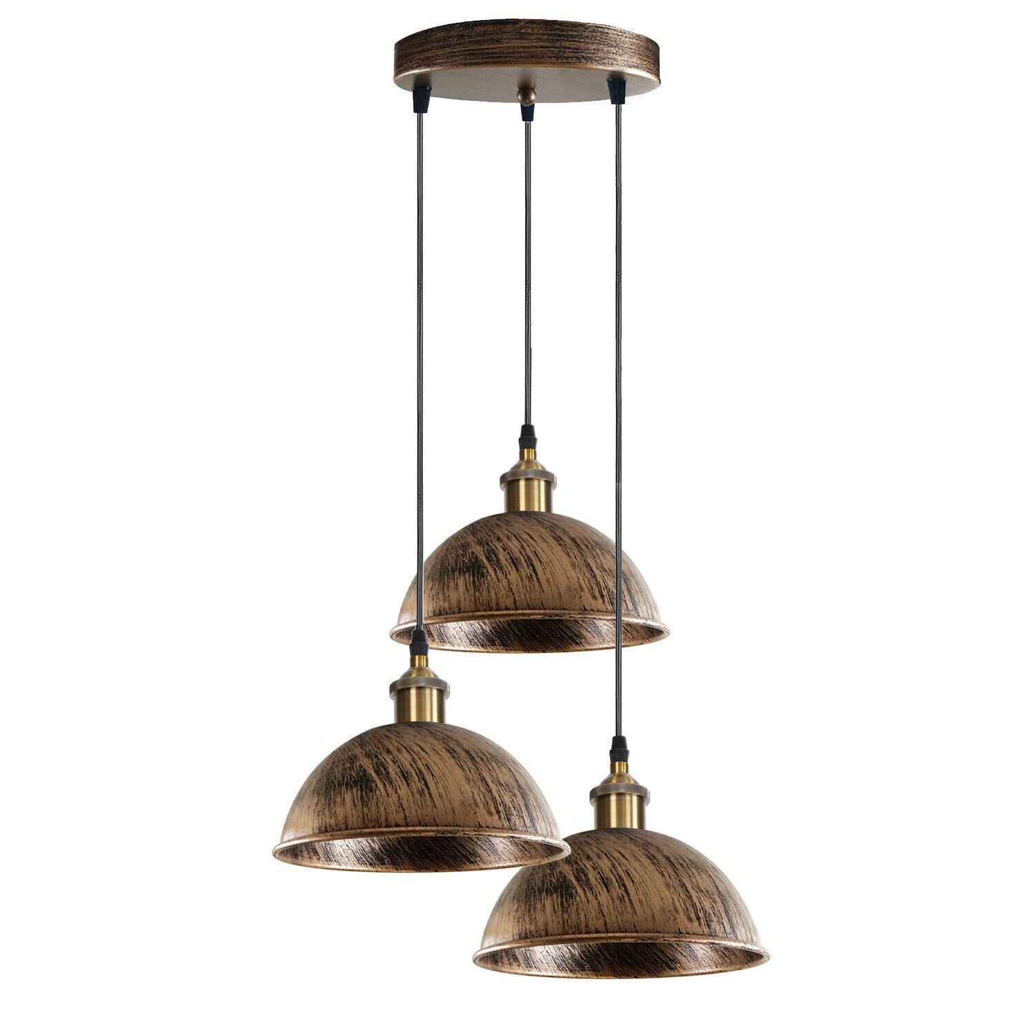 Cluster 3-Light Antique Brass Dome Pendant Light featuring three elegant shades and a stylish ceiling plate, perfect for home decor.