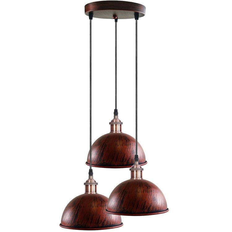 Cluster 3-Light Antique Brass Dome Pendant Light featuring three elegant shades and a stylish ceiling plate, perfect for home decor.