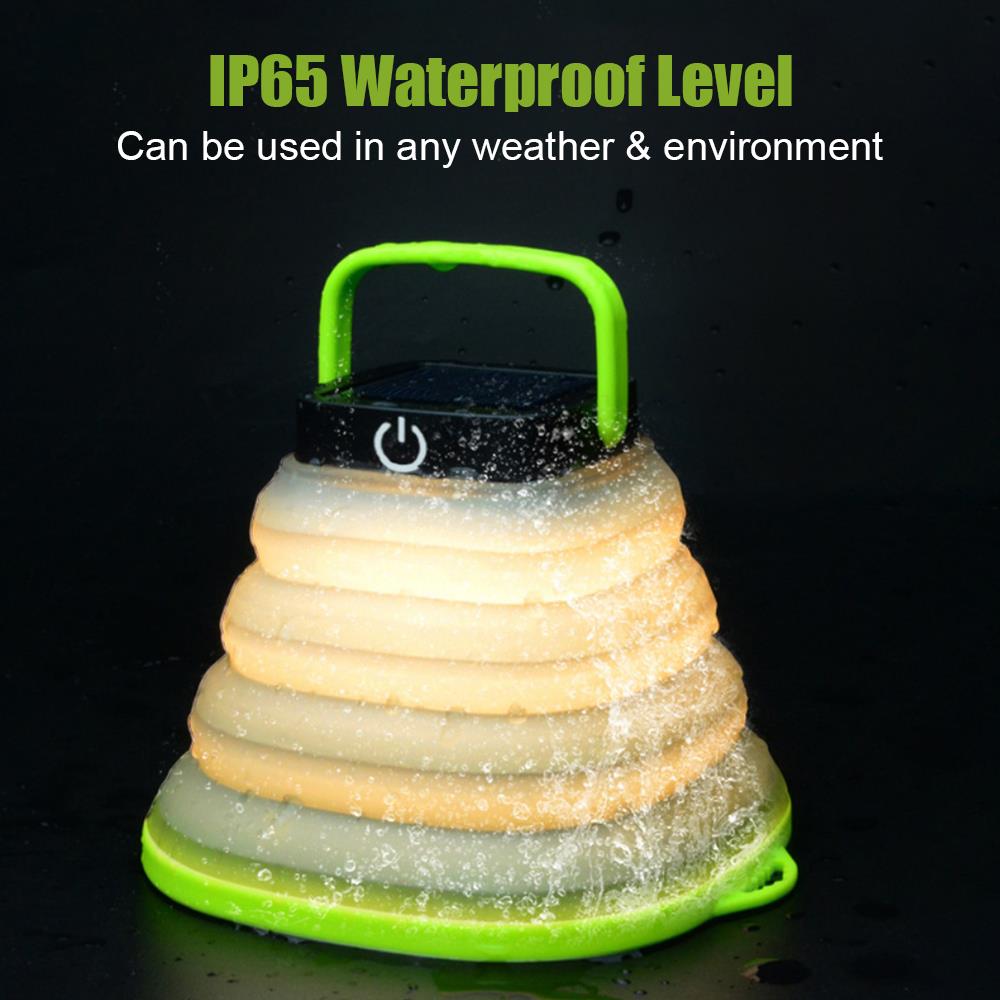 Collapsible Camping Light IP68 Waterproof Solar Foldable, showcasing its compact design and bright illumination features.