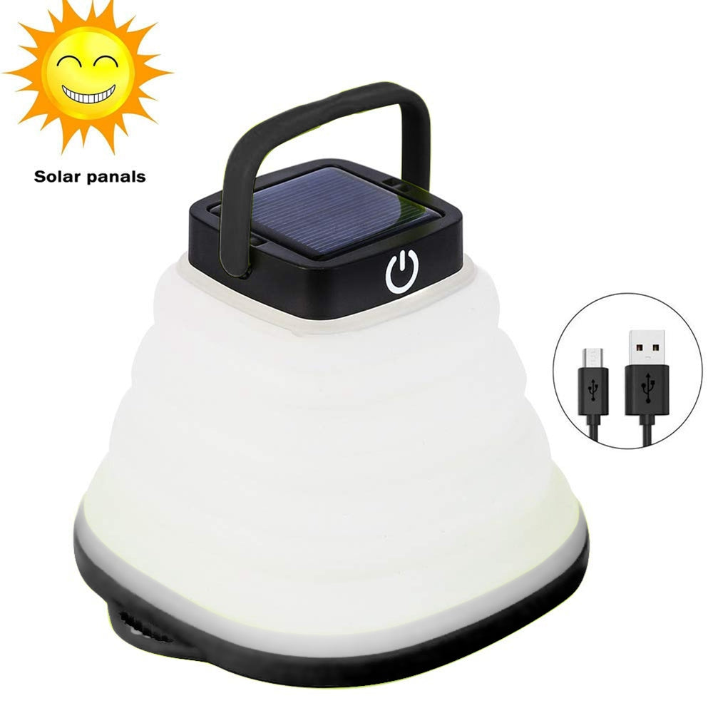 Collapsible Camping Light IP68 Waterproof Solar Foldable, showcasing its compact design and bright illumination features.