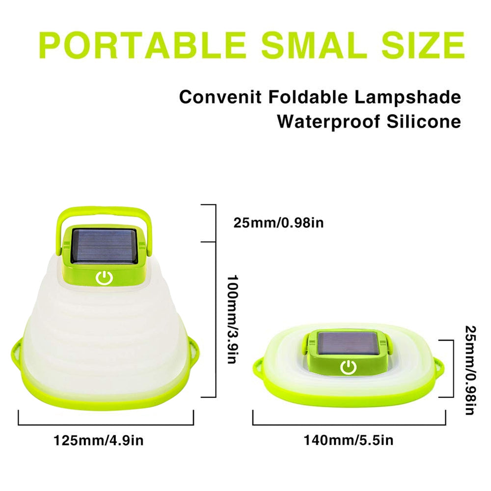 Collapsible Camping Light IP68 Waterproof Solar Foldable, showcasing its compact design and bright illumination features.