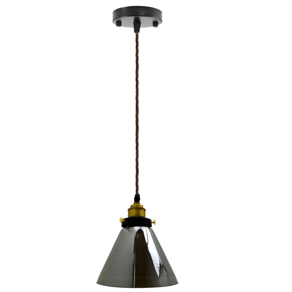 Cone shape modern industrial ceiling light shade made of glass, featuring an adjustable cord and E27 base for versatile lighting options.