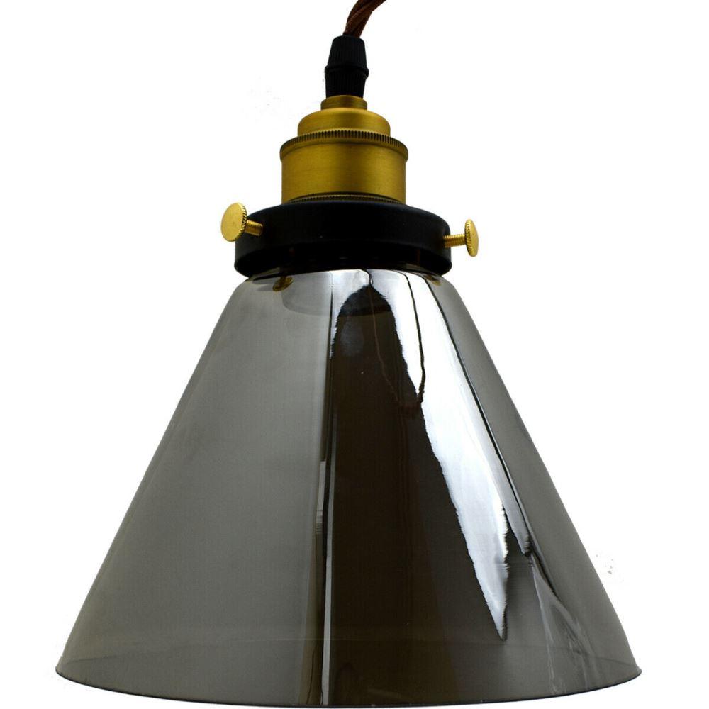 Cone shape modern industrial ceiling light shade made of glass, featuring an adjustable cord and E27 base for versatile lighting options.