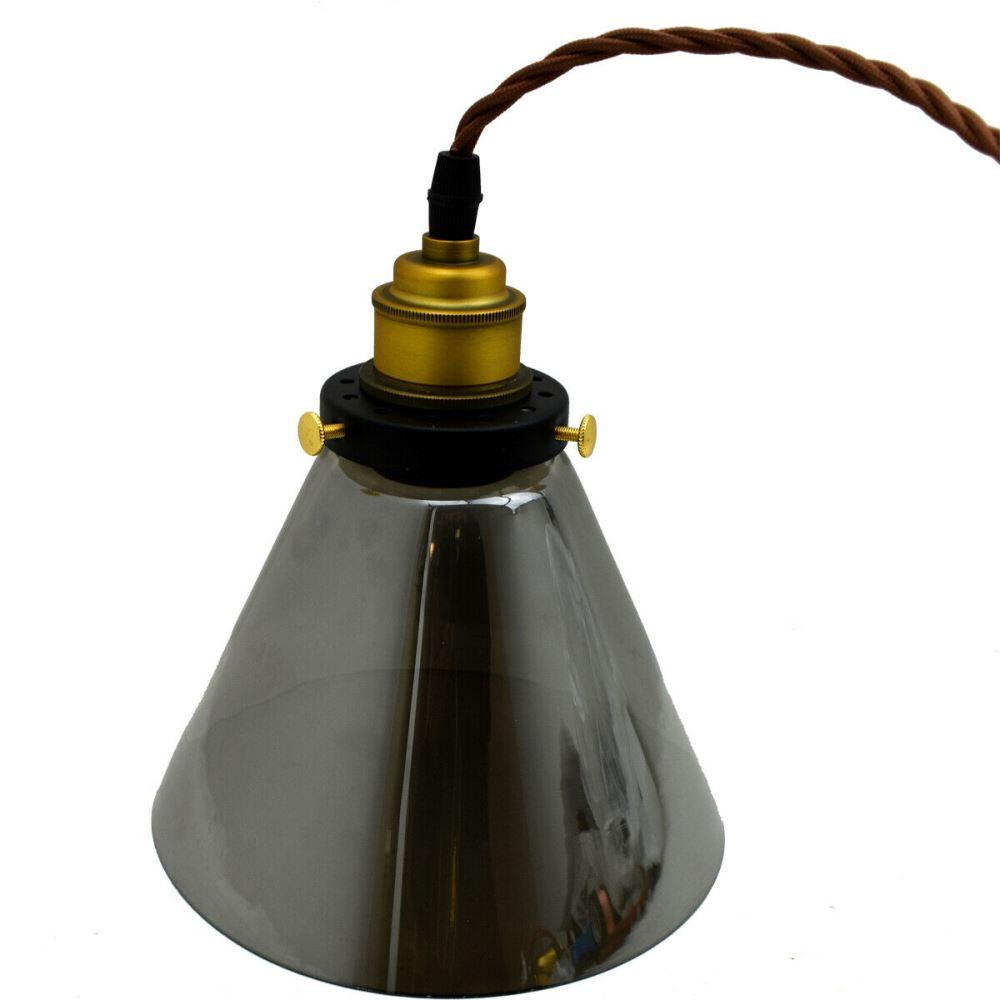 Cone shape modern industrial ceiling light shade made of glass, featuring an adjustable cord and E27 base for versatile lighting options.