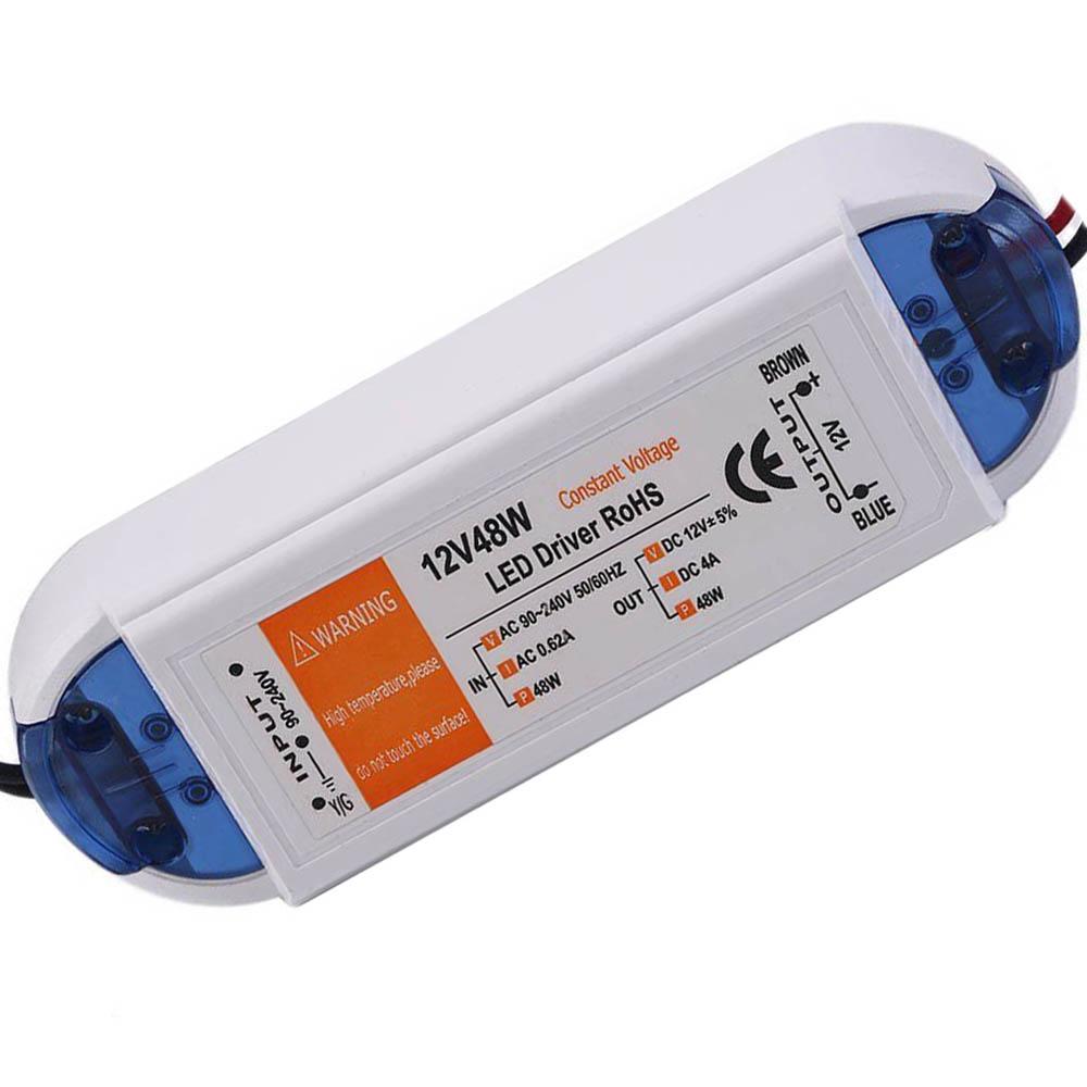 Constant Voltage LED Driver AC 90-240V to DC 12V 4A 48W Power Supply with specifications and features highlighted.