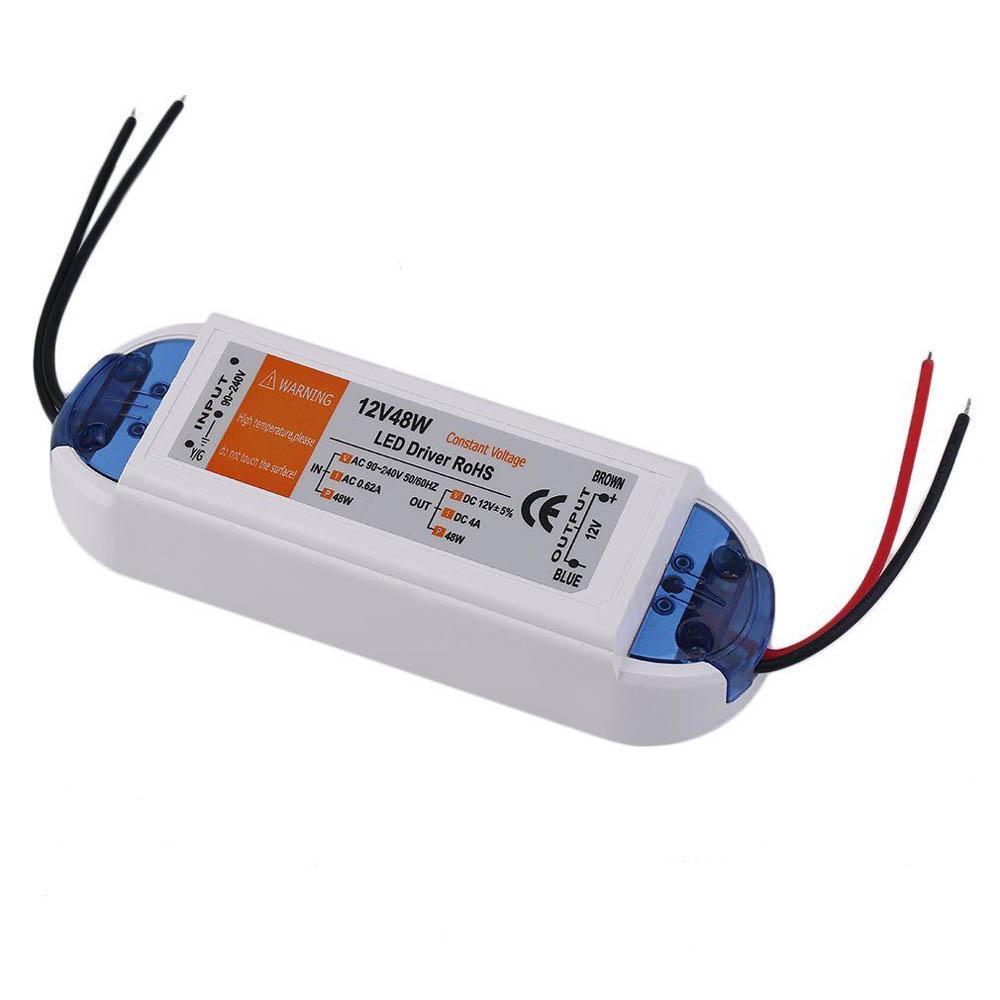 Constant Voltage LED Driver AC 90-240V to DC 12V 4A 48W Power Supply with specifications and features highlighted.