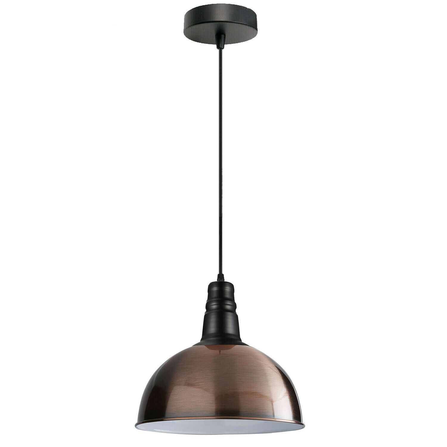 Stylish copper pendant ceiling light with a sleek dome design, perfect for modern home decor.