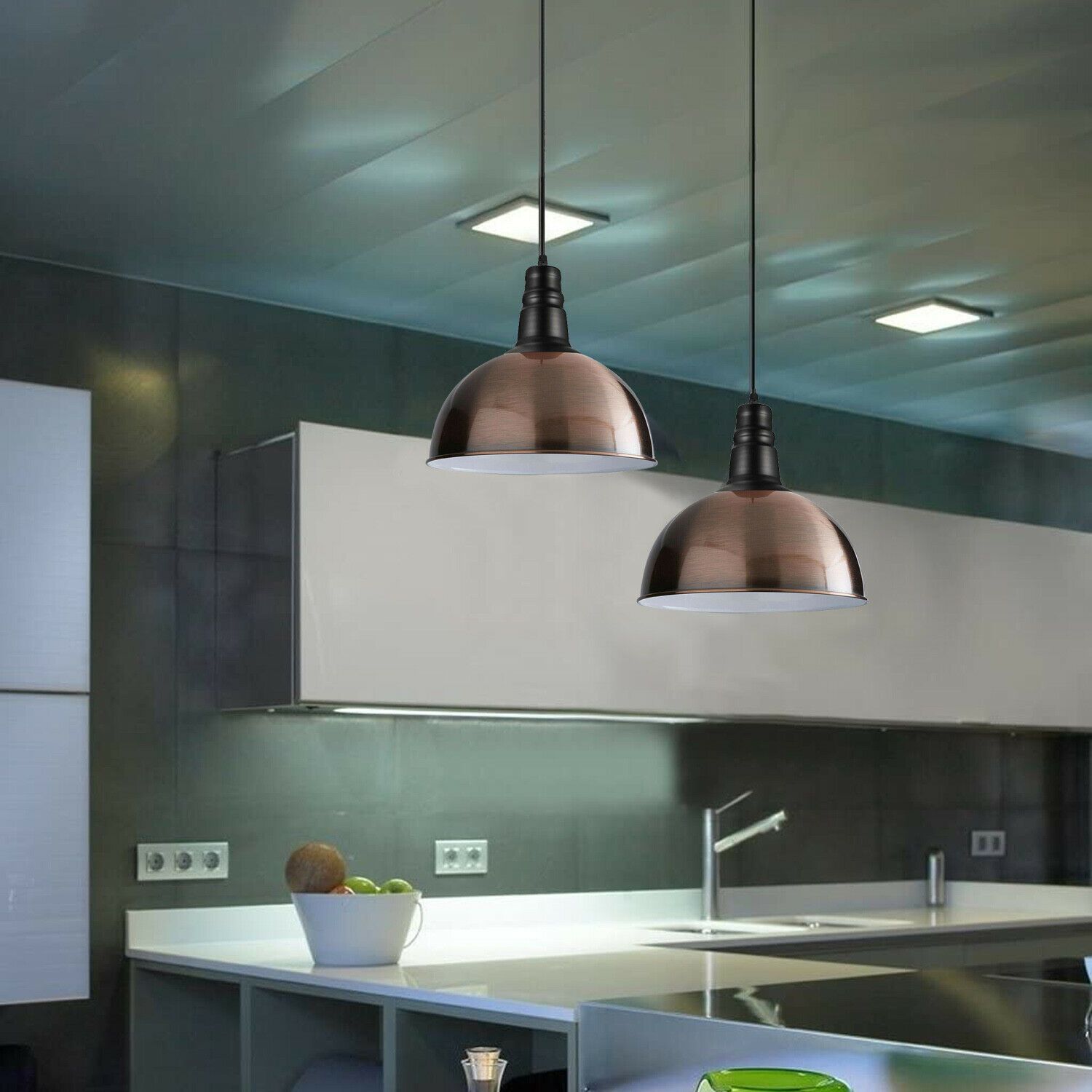 Stylish copper pendant ceiling light with a sleek dome design, perfect for modern home decor.