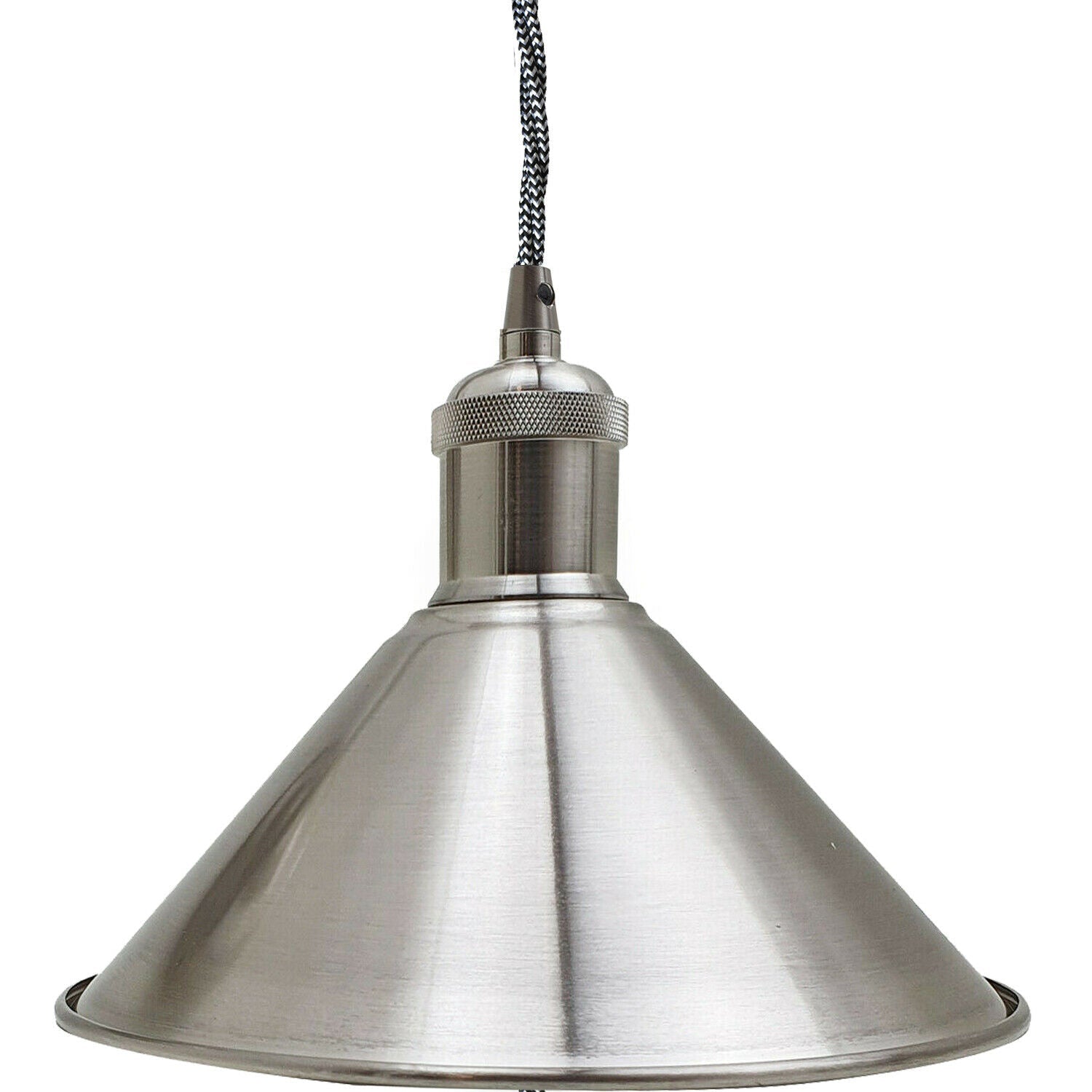 Modern Industrial Metal Ceiling Vintage Loft Style Lampshade in satin nickel finish, showcasing its elegant design and sturdy construction.