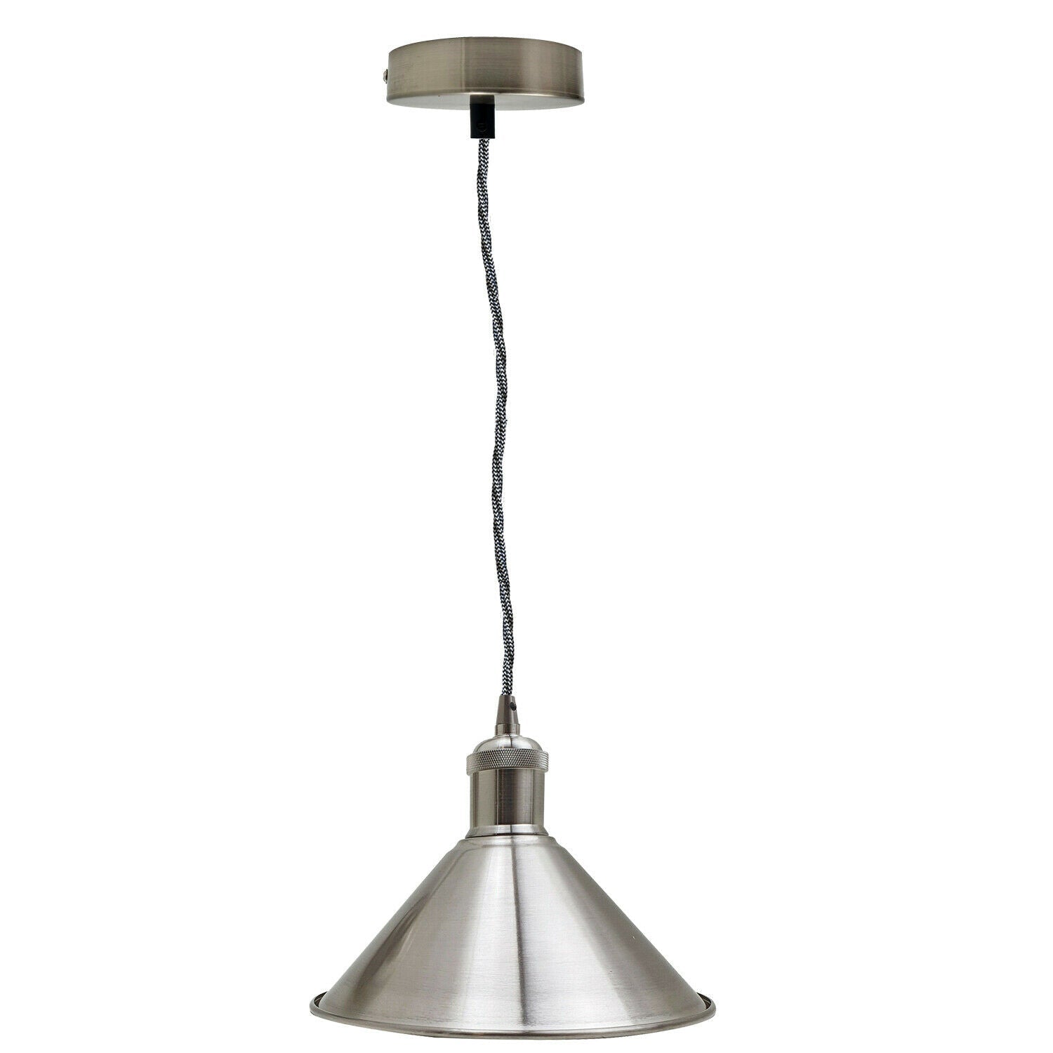 Modern Industrial Metal Ceiling Vintage Loft Style Lampshade in satin nickel finish, showcasing its elegant design and sturdy construction.