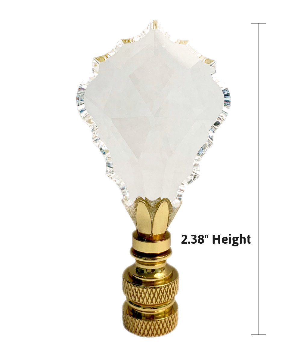 Crystal Gothic Cross Lamp Finial with polished brass knurled base, showcasing its elegant design and dimensions.