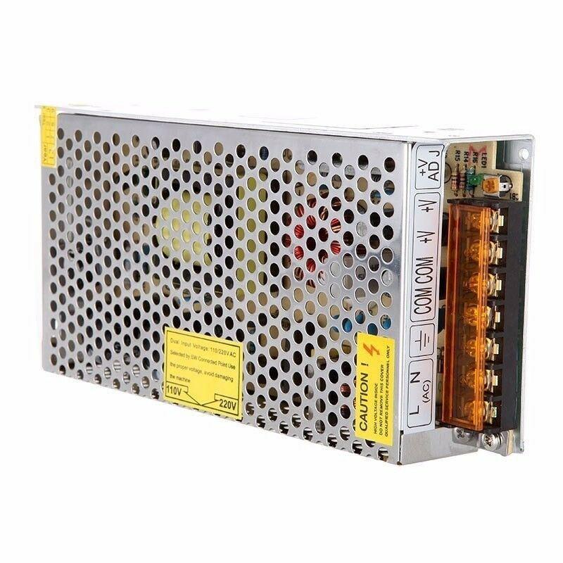 DC 12V 1 Amp - 60 Amp Switching Power Supply for LED strips and CCTV, featuring a durable metal casing and cooling fan.