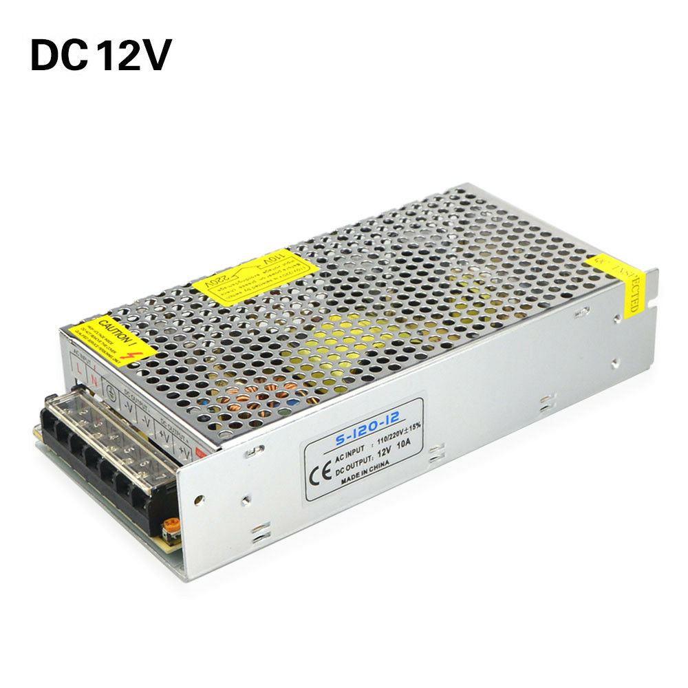 DC 12V 1 Amp - 60 Amp Switching Power Supply for LED strips and CCTV, featuring a durable metal casing and cooling fan.