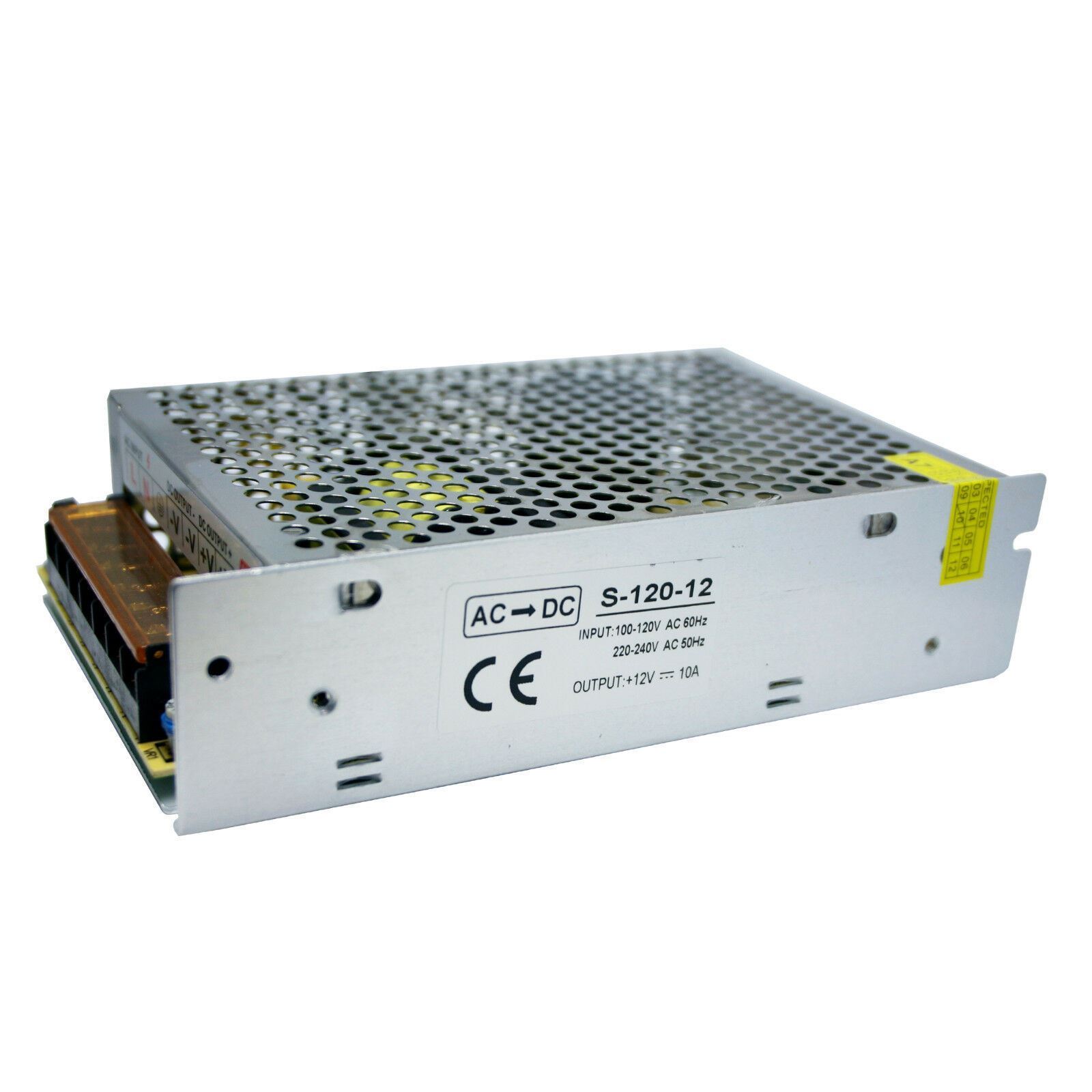 DC 12V 1 Amp - 60 Amp Switching Power Supply for LED strips and CCTV, featuring a durable metal casing and cooling fan.