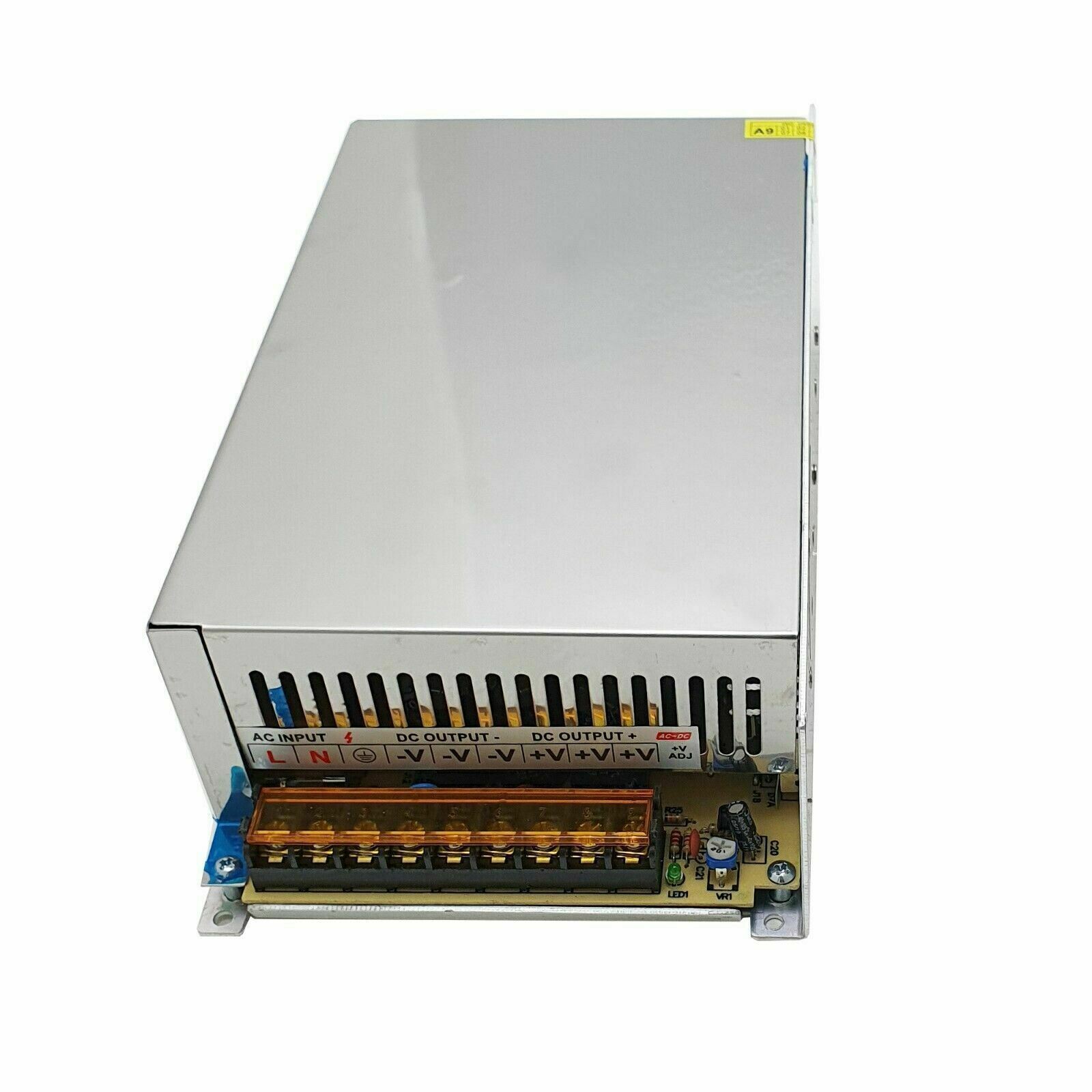 DC 12V 1 Amp - 60 Amp Switching Power Supply for LED strips and CCTV, featuring a durable metal casing and cooling fan.