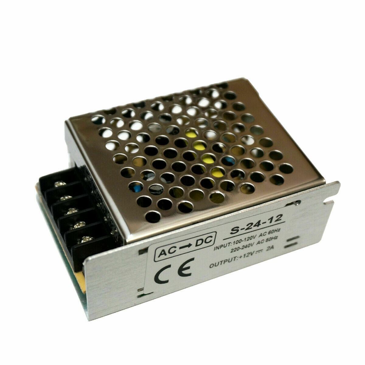 DC 12V 1 Amp - 60 Amp Switching Power Supply for LED strips and CCTV, featuring a durable metal casing and cooling fan.