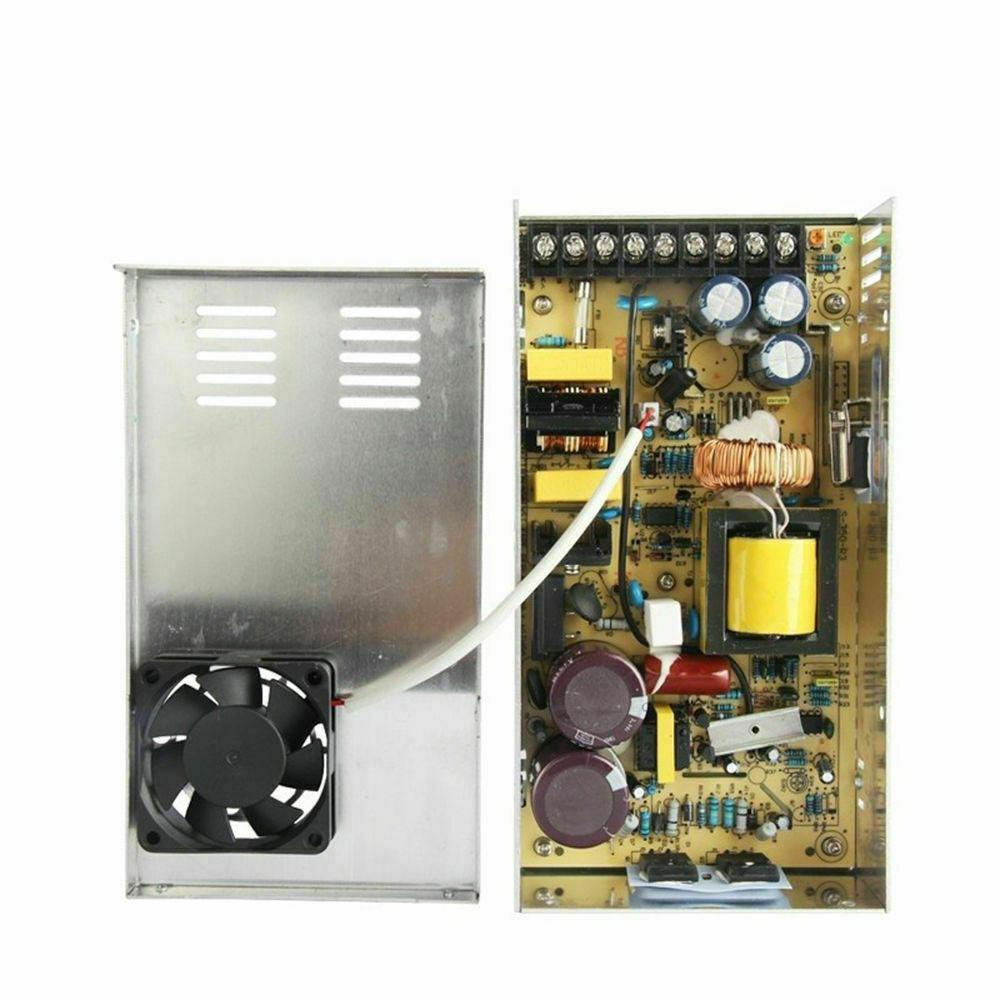 DC 12V 1 Amp - 60 Amp Switching Power Supply for LED strips and CCTV, featuring a durable metal casing and cooling fan.