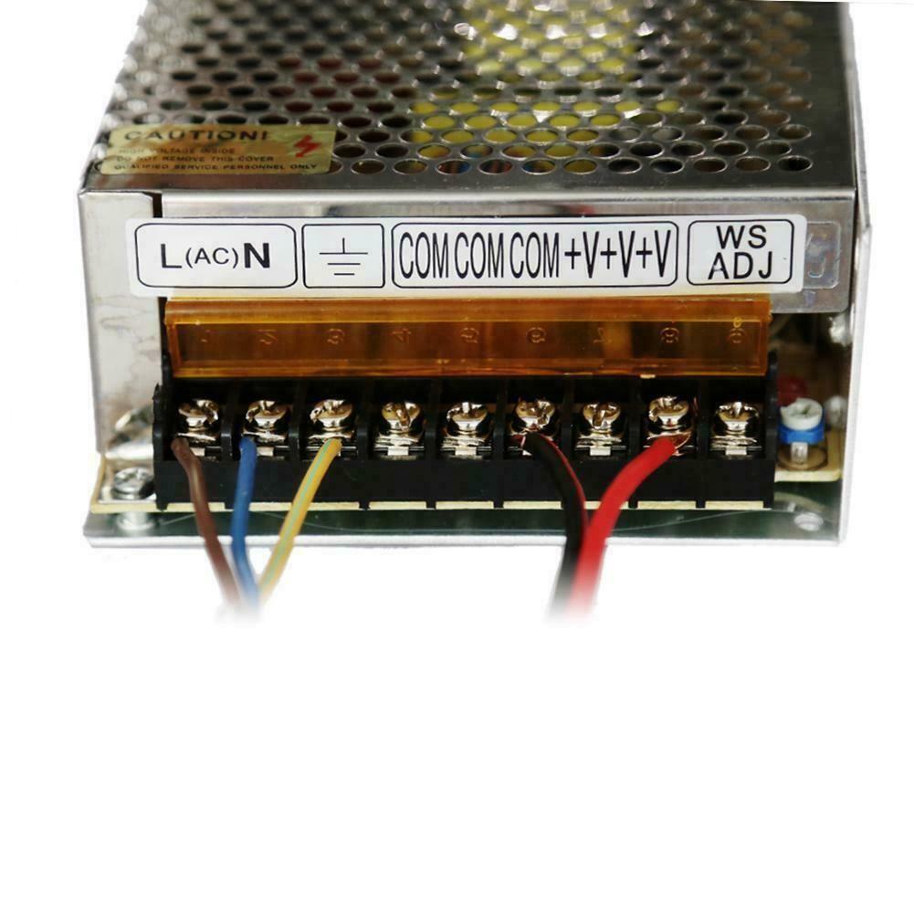 DC 12V 1 Amp - 60 Amp Switching Power Supply for LED strips and CCTV, featuring a durable metal casing and cooling fan.