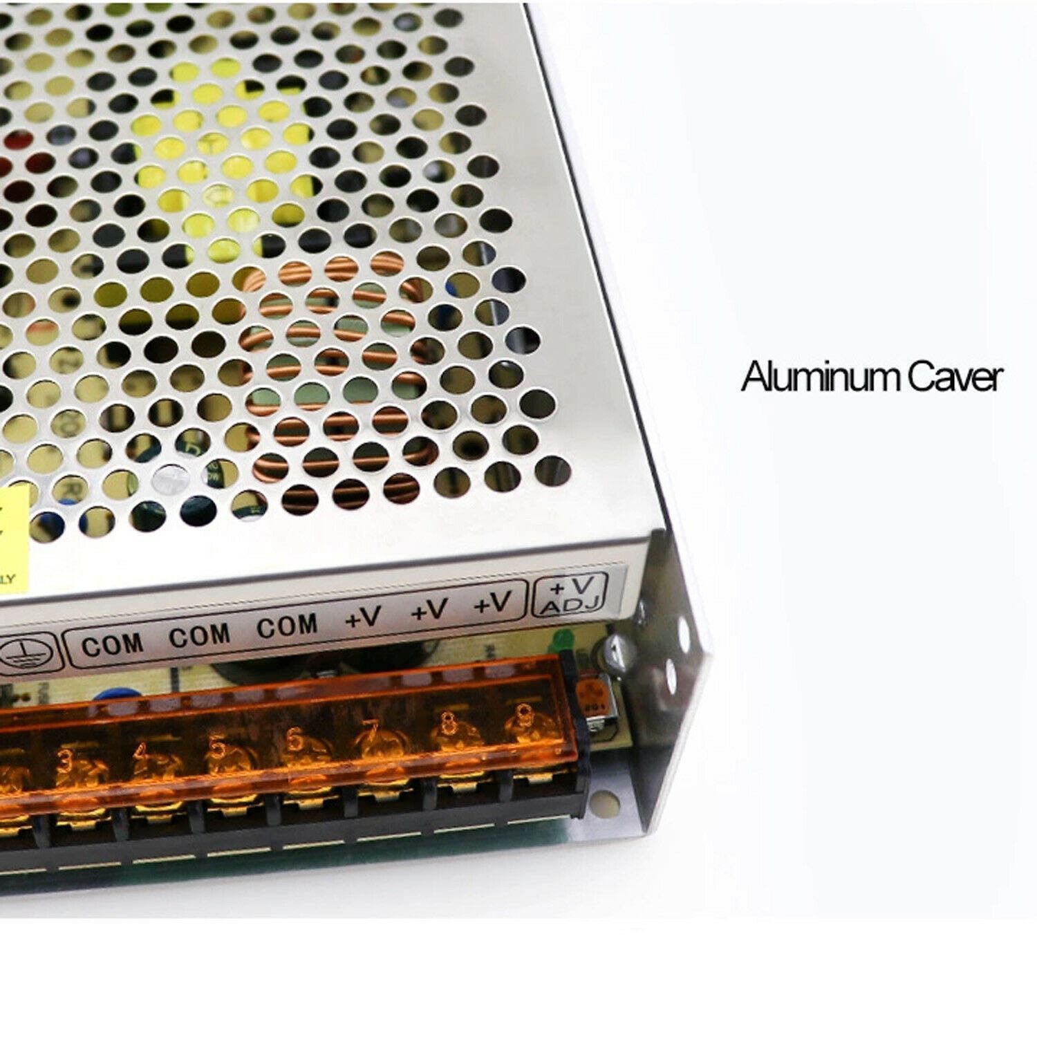 DC 12V 1 Amp - 60 Amp Switching Power Supply for LED strips and CCTV, featuring a durable metal casing and cooling fan.