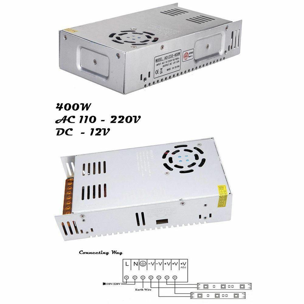 DC 12V 1 Amp - 60 Amp Switching Power Supply for LED strips and CCTV, featuring a durable metal casing and cooling fan.