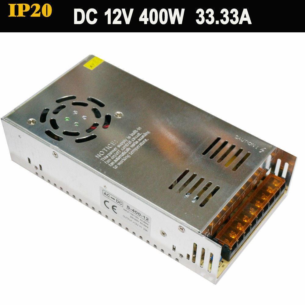 DC 12V 1 Amp - 60 Amp Switching Power Supply for LED strips and CCTV, featuring a durable metal casing and cooling fan.