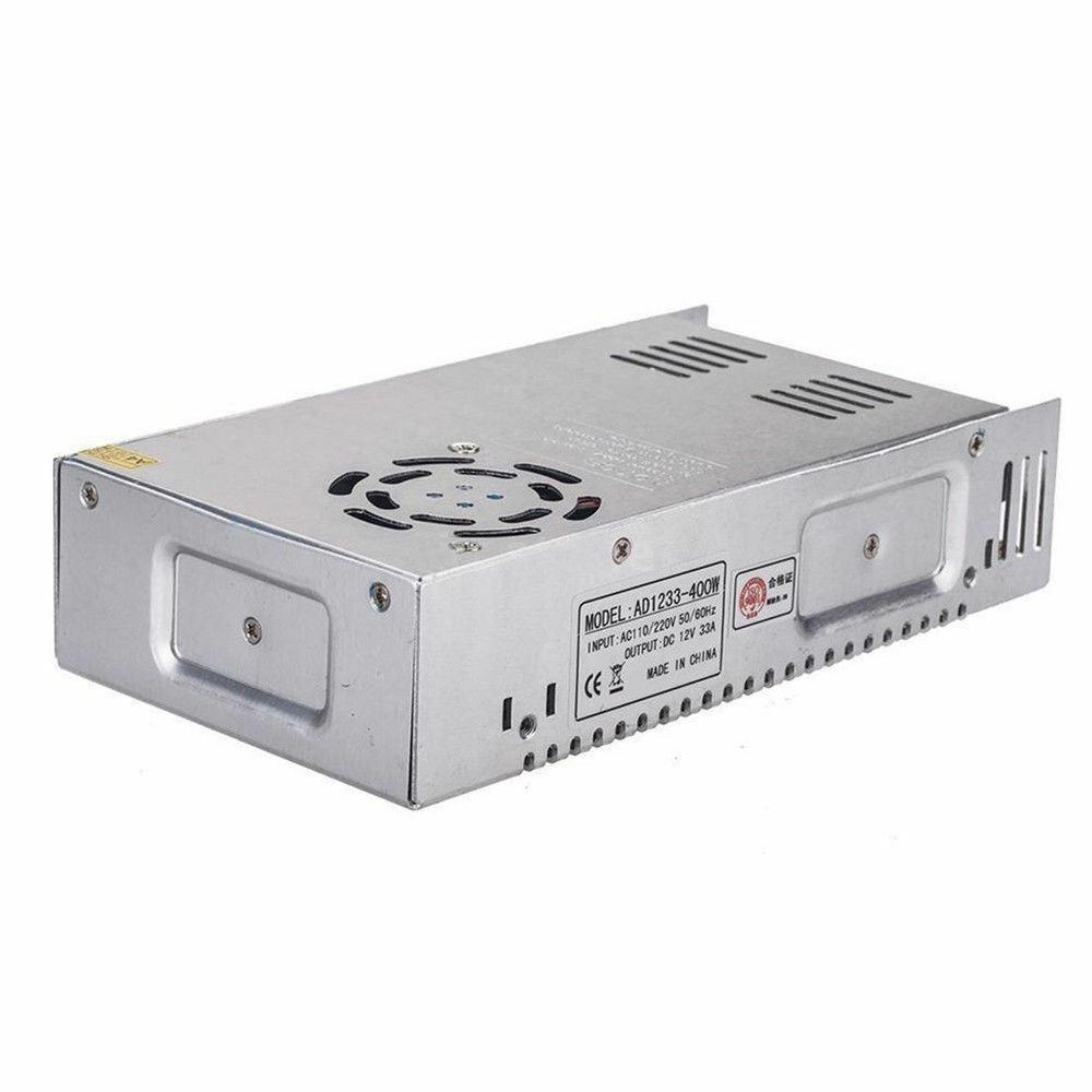 DC 12V 1 Amp - 60 Amp Switching Power Supply for LED strips and CCTV, featuring a durable metal casing and cooling fan.