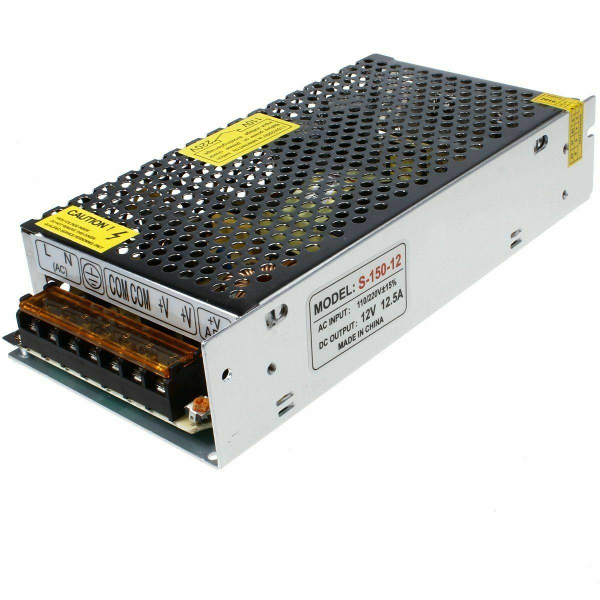 DC 12V 1 Amp - 60 Amp Switching Power Supply for LED strips and CCTV, featuring a durable metal casing and cooling fan.