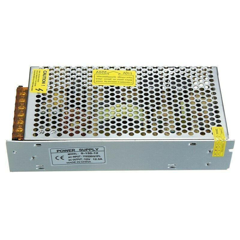 DC 12V 1 Amp - 60 Amp Switching Power Supply for LED strips and CCTV, featuring a durable metal casing and cooling fan.