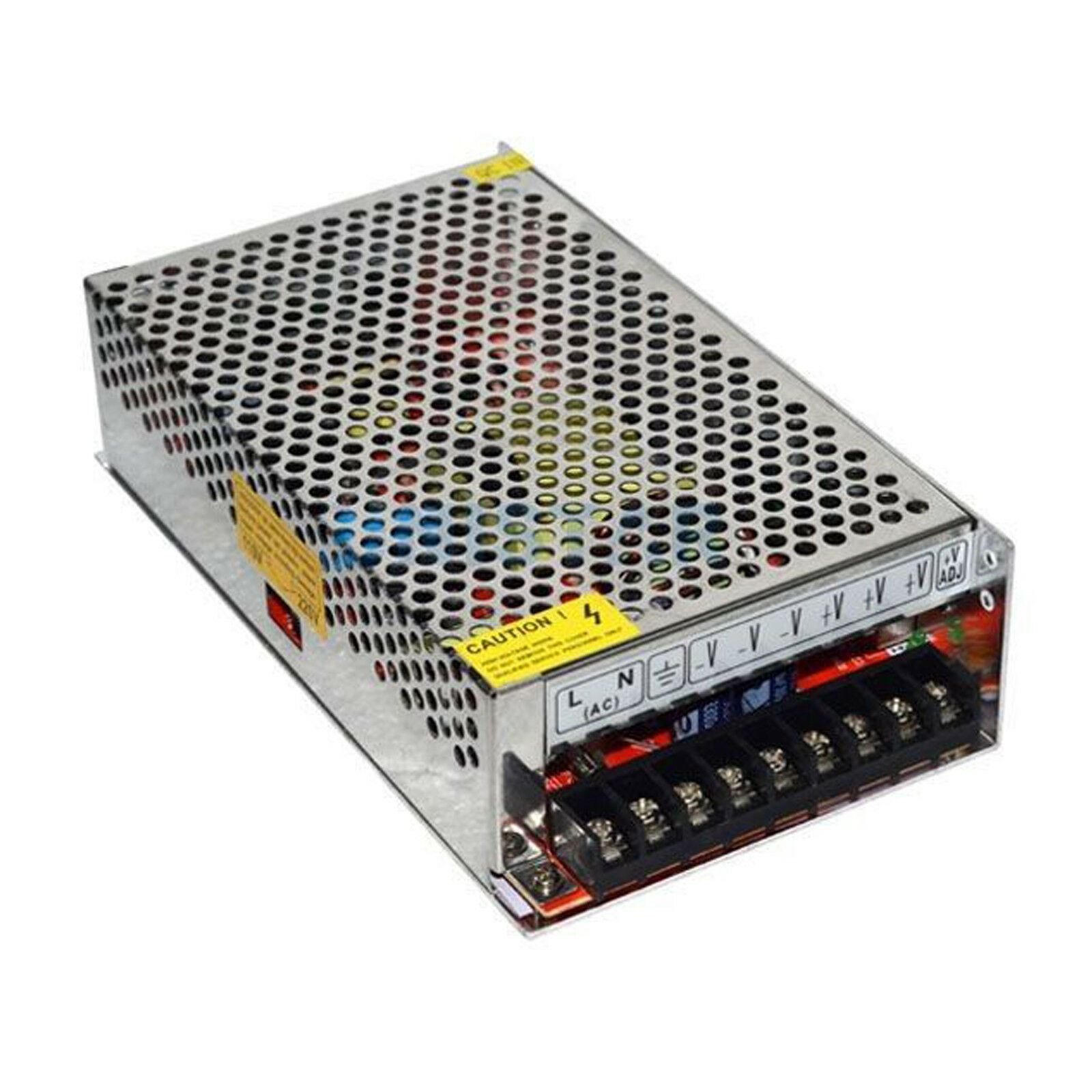 DC 12V 1 Amp - 60 Amp Switching Power Supply for LED strips and CCTV, featuring a durable metal casing and cooling fan.