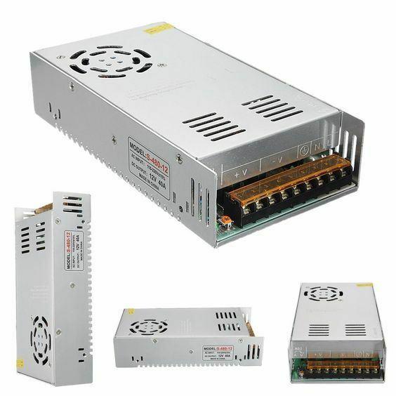 DC 12V 1 Amp - 60 Amp Switching Power Supply for LED strips and CCTV, featuring a durable metal casing and cooling fan.