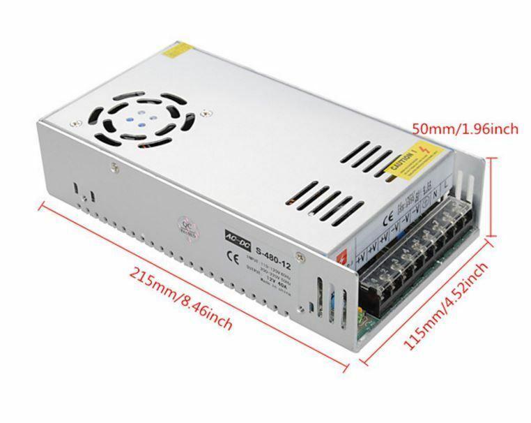 DC 12V 1 Amp - 60 Amp Switching Power Supply for LED strips and CCTV, featuring a durable metal casing and cooling fan.