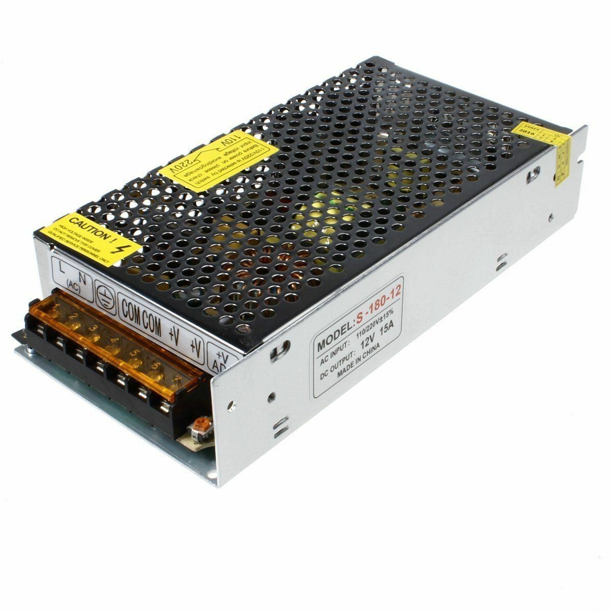 DC 12V 1 Amp - 60 Amp Switching Power Supply for LED strips and CCTV, featuring a durable metal casing and cooling fan.