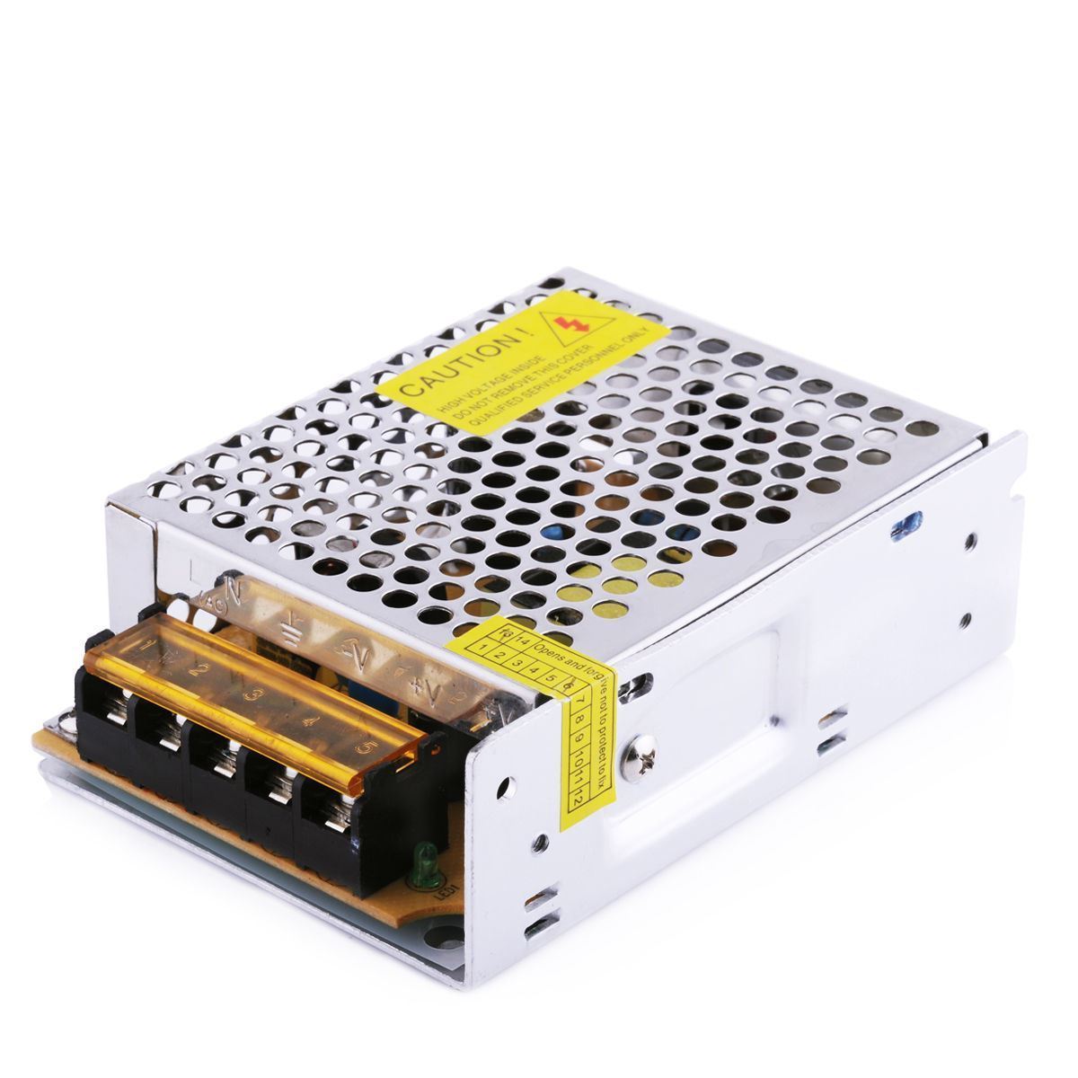 DC 12V 1 Amp - 60 Amp Switching Power Supply for LED strips and CCTV, featuring a durable metal casing and cooling fan.