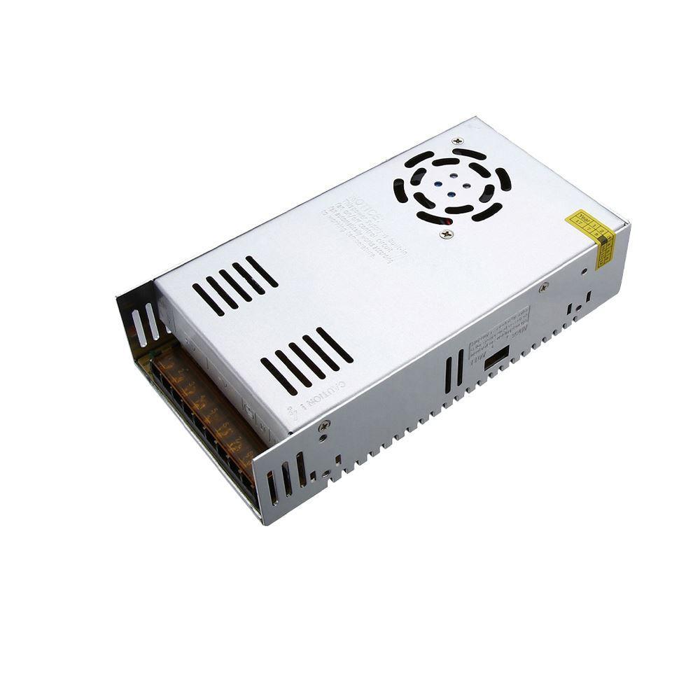 DC 12V 1 Amp - 60 Amp Switching Power Supply for LED strips and CCTV, featuring a durable metal casing and cooling fan.